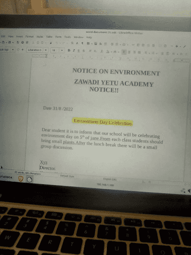 Environment Notice Written in  LibreOffice Writer